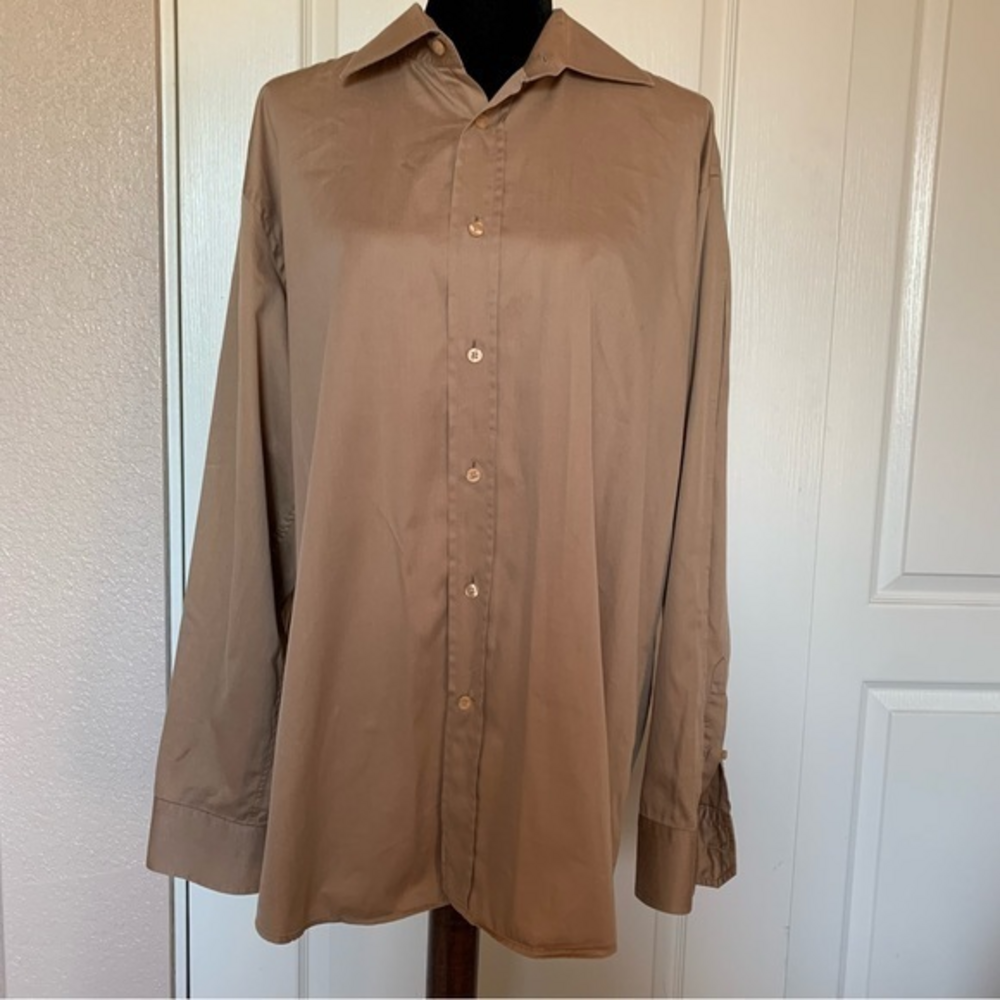 Equilibrio Italia Men’s 100% Cotton Button Down Tan‎ Shirt Size XL